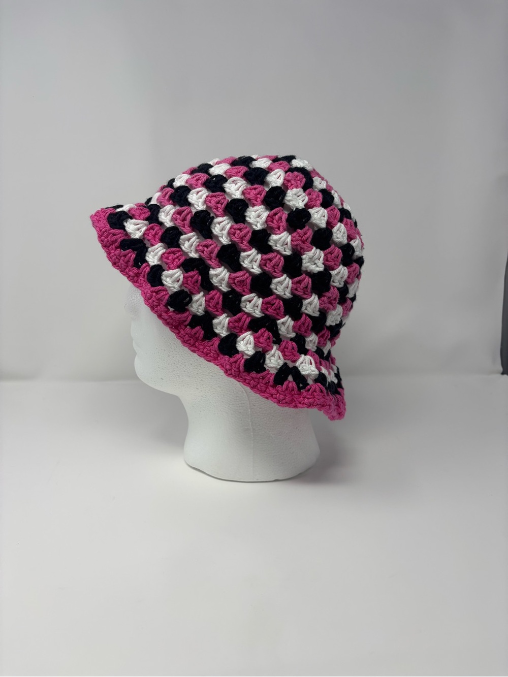Pink Zebra Granny Stitch Crochet Bucket Hat